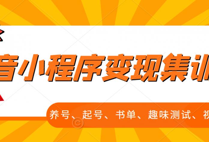 抖音小程序变现集训课，养号、起号、书单、趣味测试、视频剪辑，全套流程-文言网创