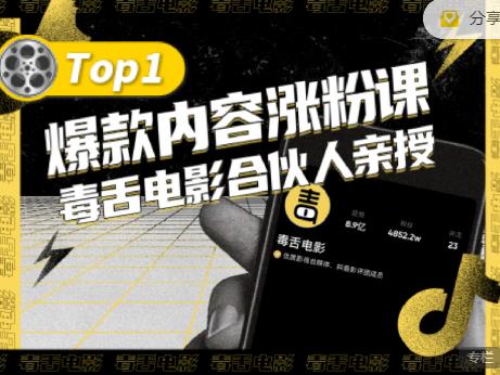 【毒舌电影合伙人亲授】抖音爆款内容涨粉课，5000万抖音大号首次披露涨粉机密-文言网创