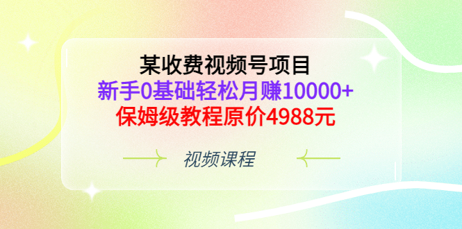 某收费视频号项目，新手0基础轻松月赚10000 ，保姆级教程原价4988元-文言网创