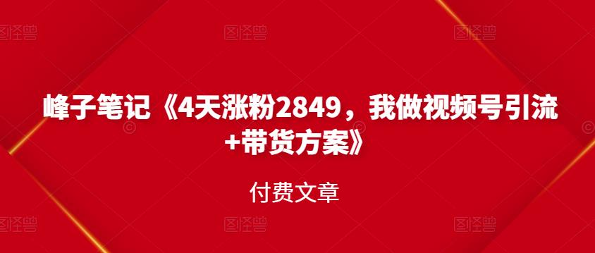 峰子笔记《4天涨粉2849，我做视频号引流 带货方案》付费文章-文言网创