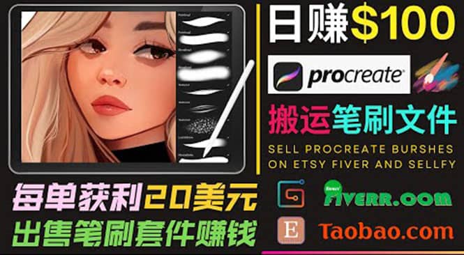 搬运出售Procreate笔刷文件赚钱，每单20美元，轻松日赚100美元-文言网创