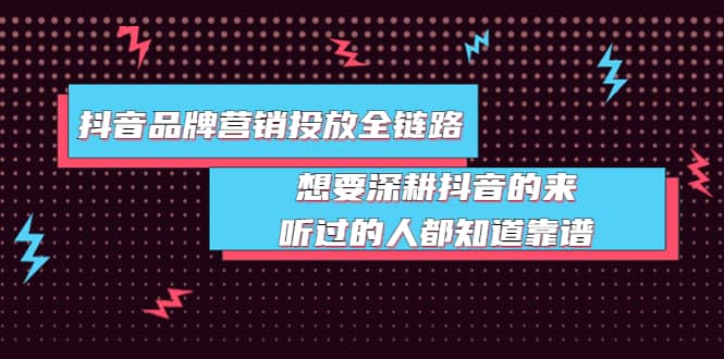 抖音品牌营销投放全链路：想要深耕抖音的来，听过的人都知道靠谱-文言网创