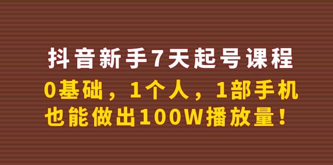 抖音新手7天起号课程：0基础，1个人，1部手机，也能做出100W播放量-文言网创