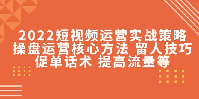 2022短视频运营实战策略：操盘运营核心方法 留人技巧促单话术 提高流量等-文言网创