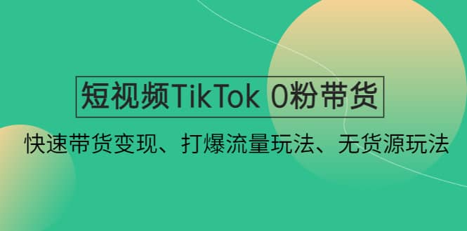 短视频TikTok 0粉带货：快速带货变现、打爆流量玩法、无货源玩法-文言网创