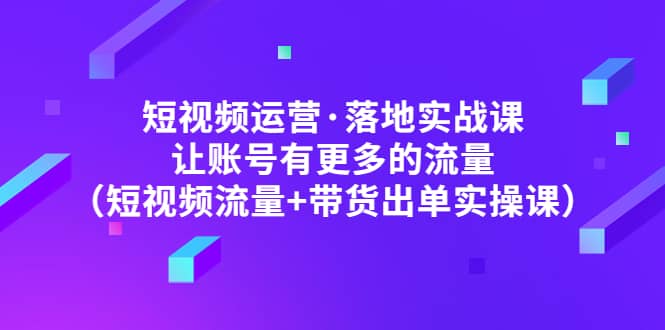 短视频运营·落地实战课 让账号有更多的流量（短视频流量 带货出单实操）-文言网创