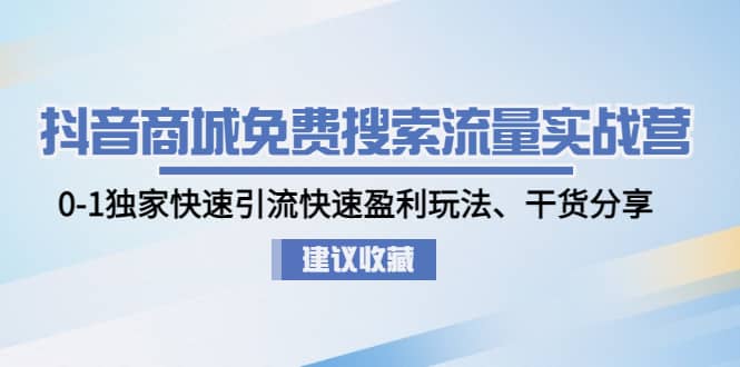 抖音商城免费搜索流量实战营：0-1独家快速引流快速盈利玩法、干货分享-文言网创