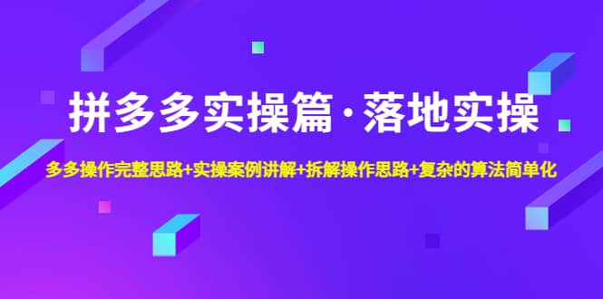 拼多多实操篇·落地实操 完整思路 实操案例 拆解操作思路 复杂的算法简单化-文言网创