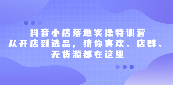 抖音小店落地实操特训营，从开店到选品，猜你喜欢、店群、无货源都在这里-文言网创