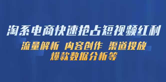 淘系电商快速抢占短视频红利：流量解析 内容创作 渠道投放 爆款数据分析等-文言网创