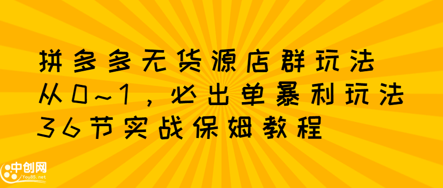 拼多多无货源店群玩法：从0~1，36节实战保姆教程，​极速起店必出单-文言网创