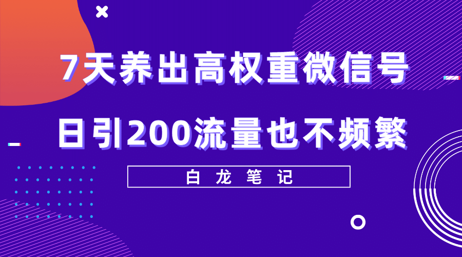 7天养出高权重微信号，日引200流量也不频繁，方法价值3680元-文言网创