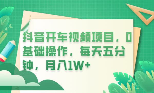 抖音开车视频项目，0基础操作，每天五分钟，月入1W-文言网创