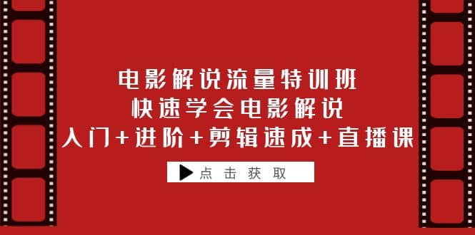 电影解说流量特训班：快速学会电影解说，入门 进阶 剪辑速成 直播课-文言网创