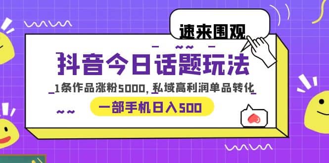 抖音今日话题玩法，1条作品涨粉5000，私域高利润单品转化 一部手机日入500-文言网创