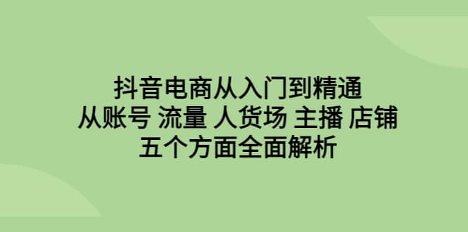 抖音电商从入门到精通，从账号 流量 人货场 主播 店铺五个方面全面解析-文言网创