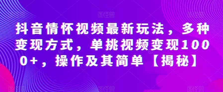 抖音情怀视频最新玩法，多种变现方式，单挑视频变现1000 ，操作及其简单【揭秘】-文言网创