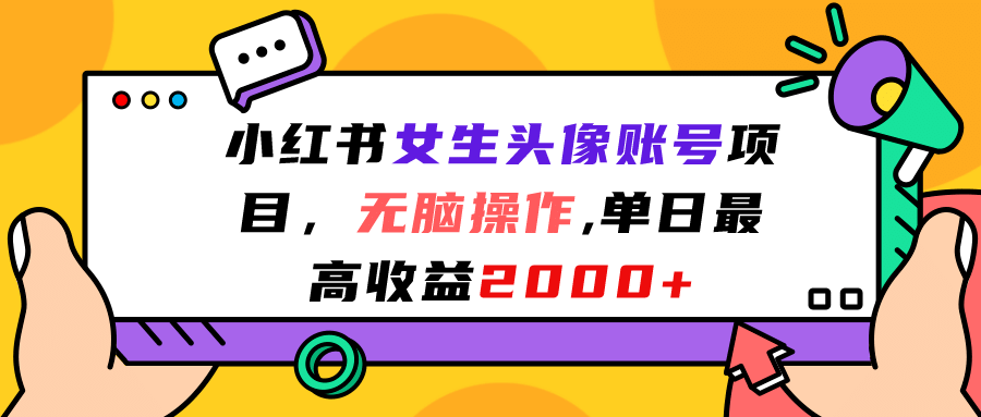 小红书女生头像账号项目，无脑操作，单日最高收益2000-文言网创