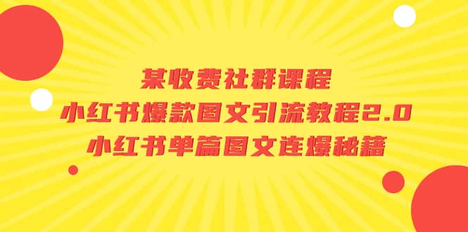 某收费社群课程：小红书爆款图文引流教程2.0 小红书单篇图文连爆秘籍-文言网创