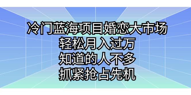 冷门蓝海项目婚恋大市场，轻松月入过万，知道的人不多，抓紧抢占先机-文言网创