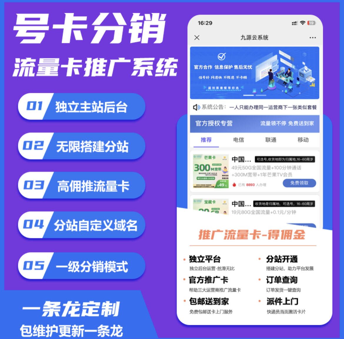 号卡CPS系统运营商直推系统搭建高返佣无限分站-文言网创