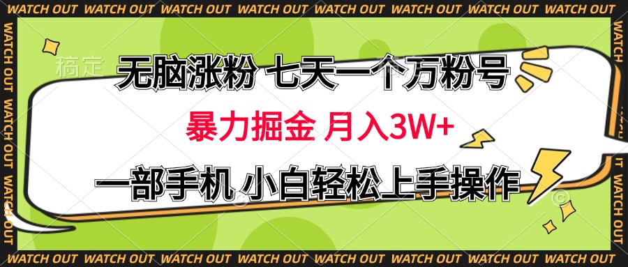 无脑涨粉 七天一个万粉号 暴力掘金 月入三万+，一部手机小白轻松上手操作-文言网创