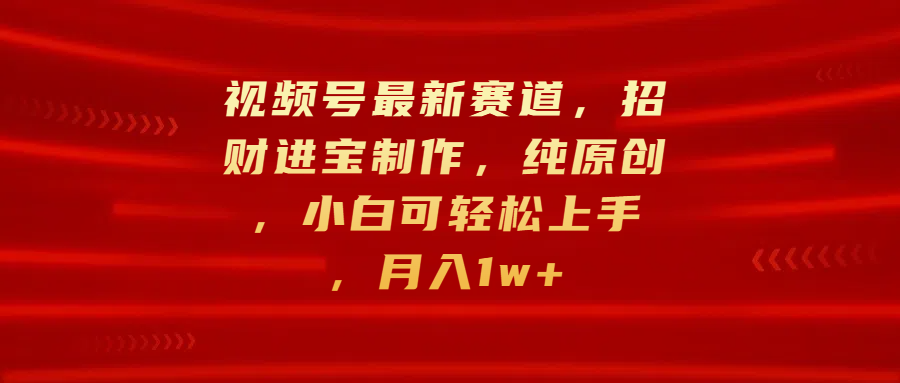 视频号最新赛道，招财进宝制作，纯原创，小白可轻松上手，月入1w+-文言网创