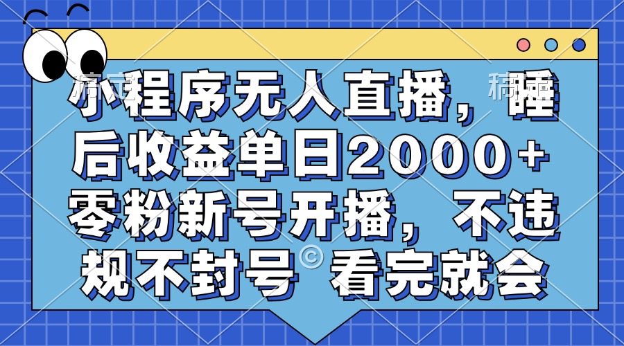 小程序无人直播，睡后收益单日2000+ 零粉新号开播，不违规不封号 看完就会-文言网创