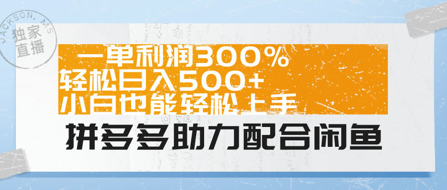 拼多多助力配合闲鱼 一单利润300% 轻松日入500+ 小白也能轻松上手！-文言网创