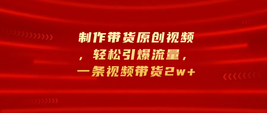 制作带货原创视频，轻松引爆流量，一条视频带货2w+-文言网创