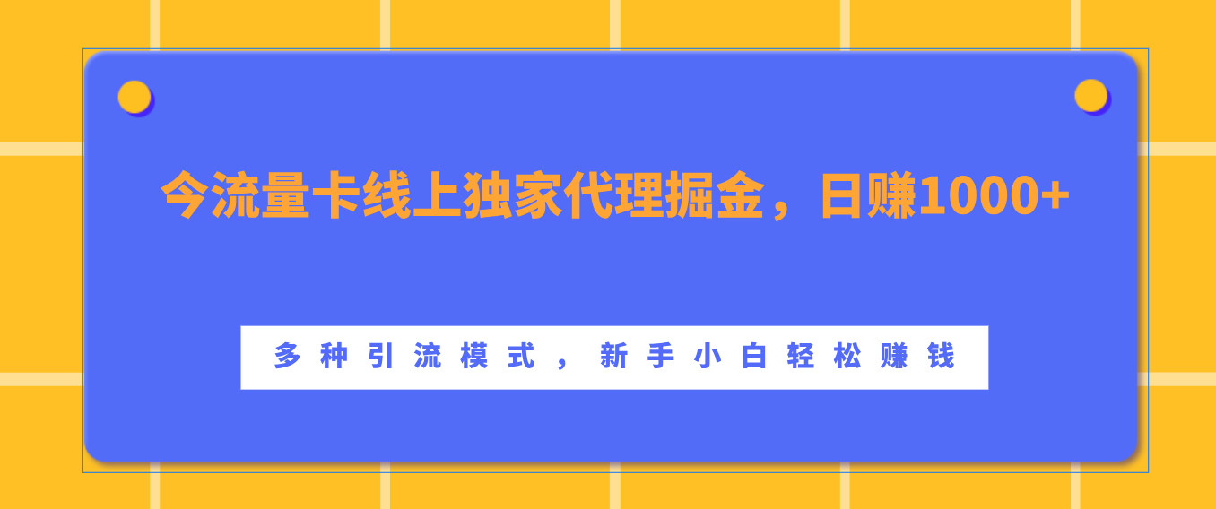 流量卡线上独家代理掘金，日赚1000+ ，多种引流模式，新手小白轻松赚钱-文言网创