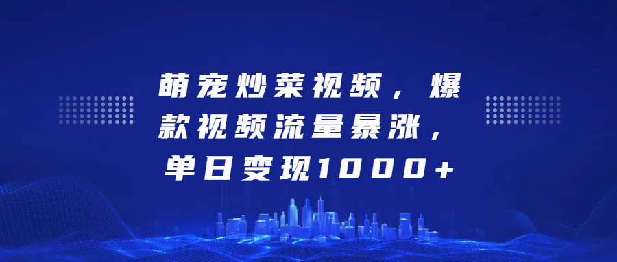 萌宠炒菜视频，爆款视频流量暴涨，单日变现1000+-文言网创