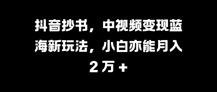 抖音抄书，中视频变现蓝海新玩法，小白亦能月入 2 万 +-文言网创