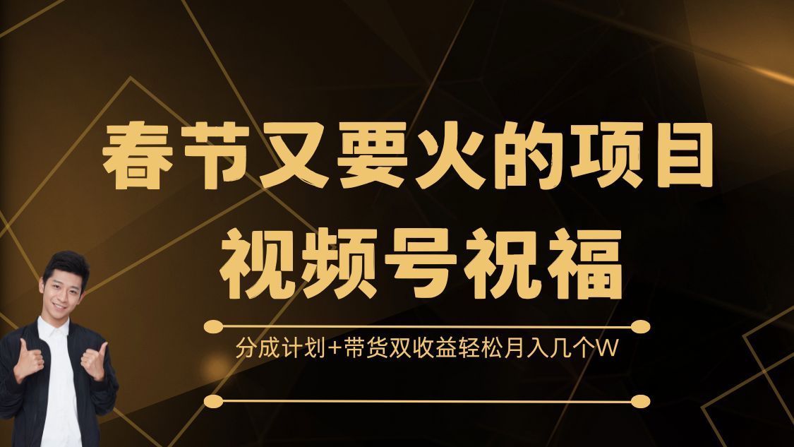 春节又要火的项目，视频号祝福，分成计划+带货双收益，轻松月入几个W-文言网创