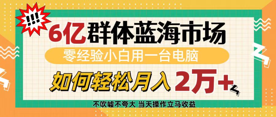 6亿群体蓝海市场，零经验小白用一台电脑，如何轻松月入2万+-文言网创