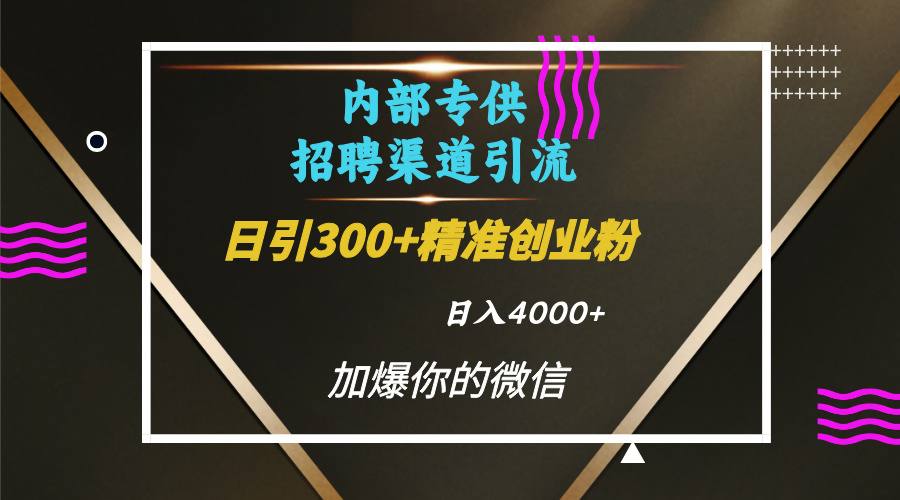 内部招聘引流技术，很实用的引流方法，流量巨大小白轻松上手日引300+精准创业粉，单日可变现4000+-文言网创