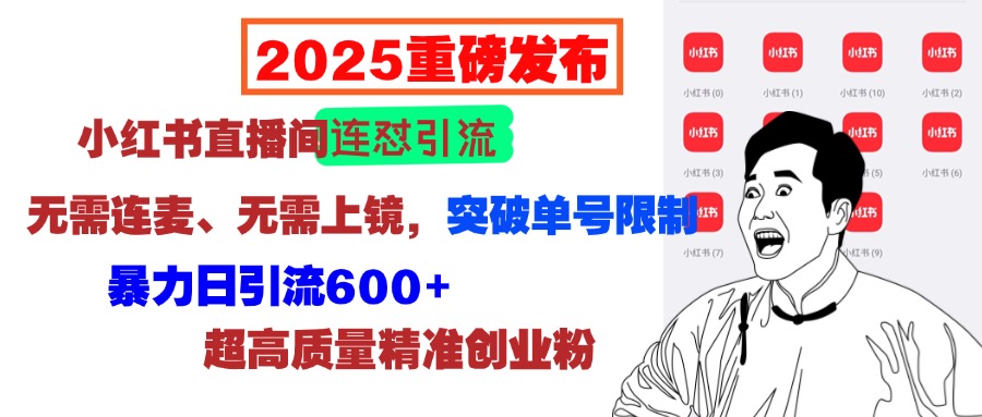 2025重磅发布：小红书直播间连怼引流，无需连麦、无需上镜，突破单号限制，暴力日引流600+超高质量精准创业粉-文言网创