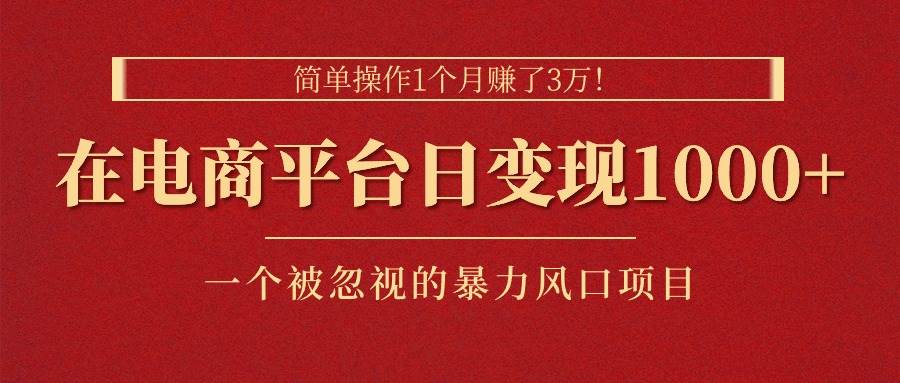 简单操作1个月赚了3万！在电商平台日变现1000+！一个被忽视的暴力风口…-文言网创