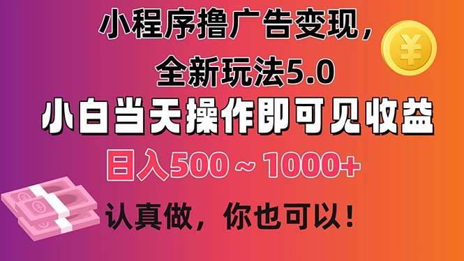 小程序撸广告变现，全新玩法5.0，小白当天操作即可上手，日收益 500~1000+-文言网创